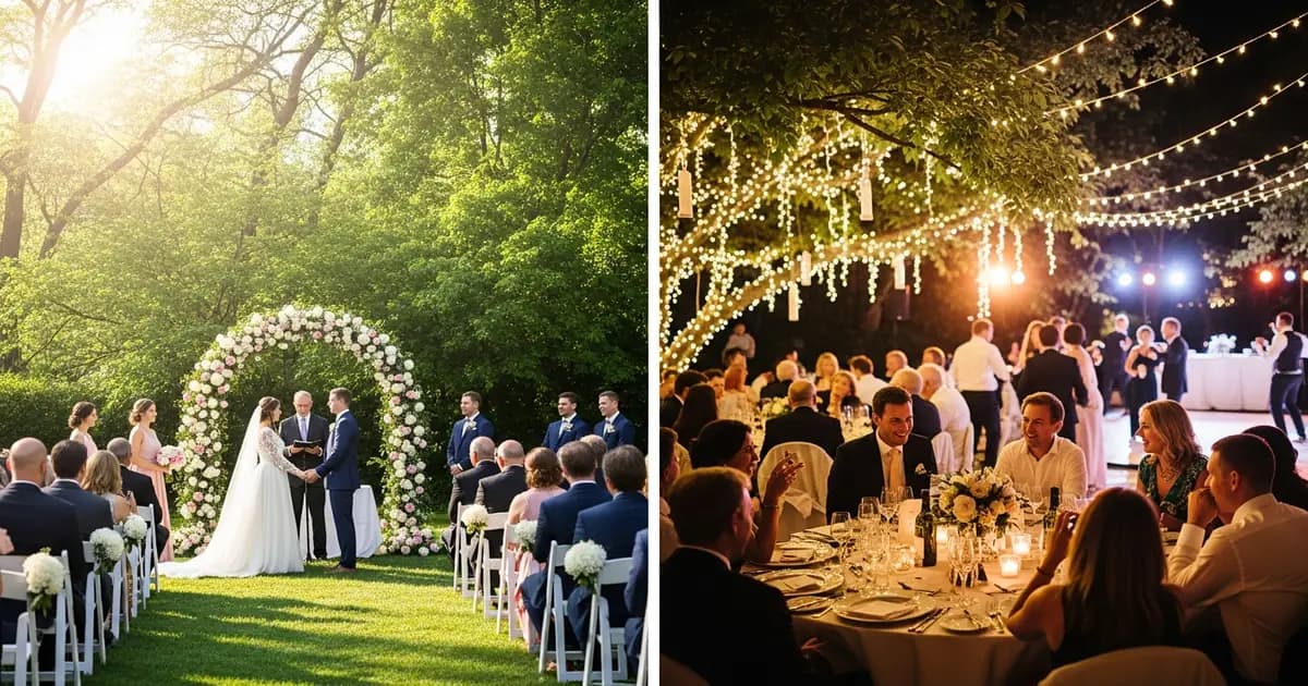 Comparación entre boda de día al aire libre con luz natural y boda de noche con velas y luces
