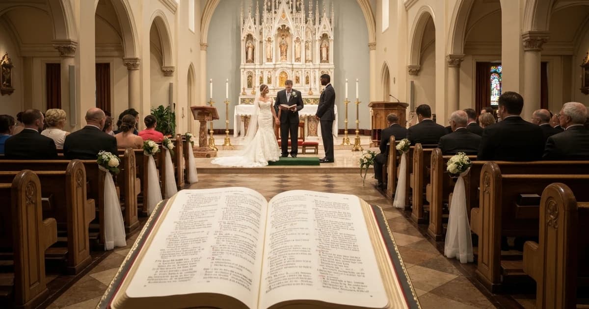 Biblia abierta con flores mostrando lecturas tradicionales para ceremonias de boda católica