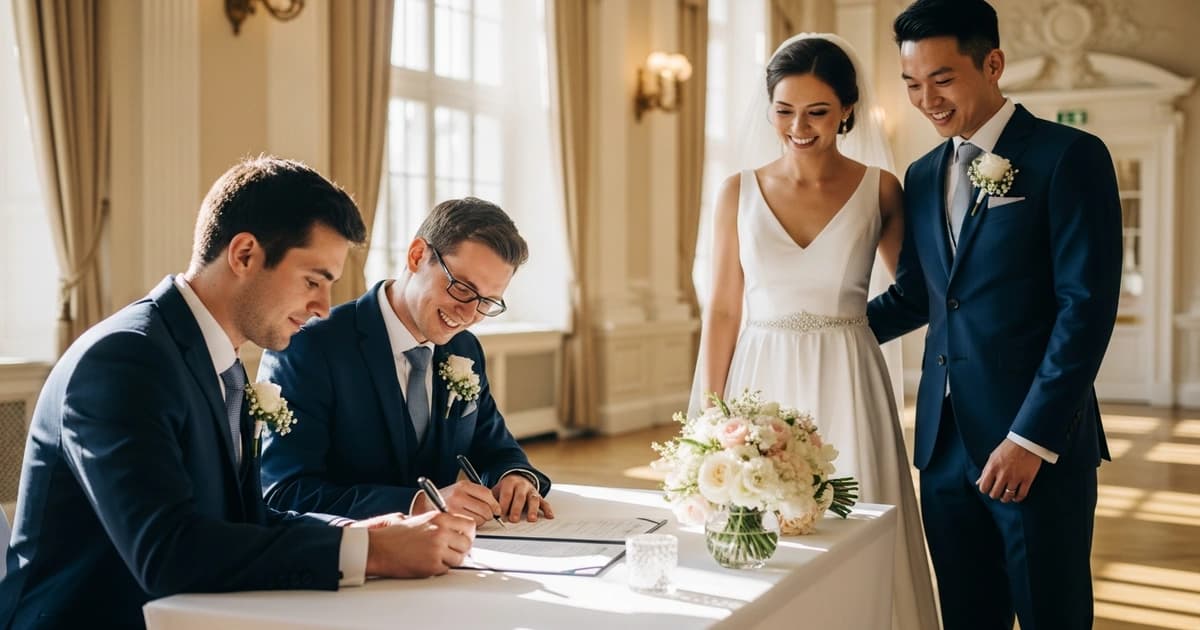 Testigos firmando el acta matrimonial
