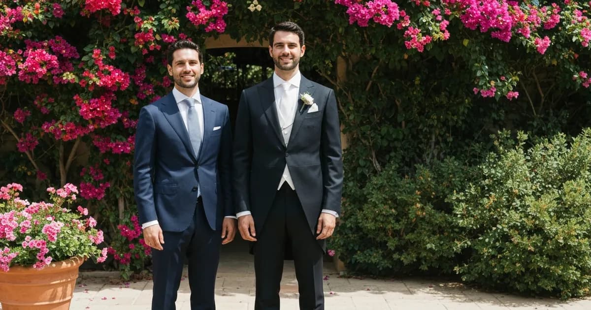 Comparación de testigos de boda con traje elegante y chaqué tradicional morning coat