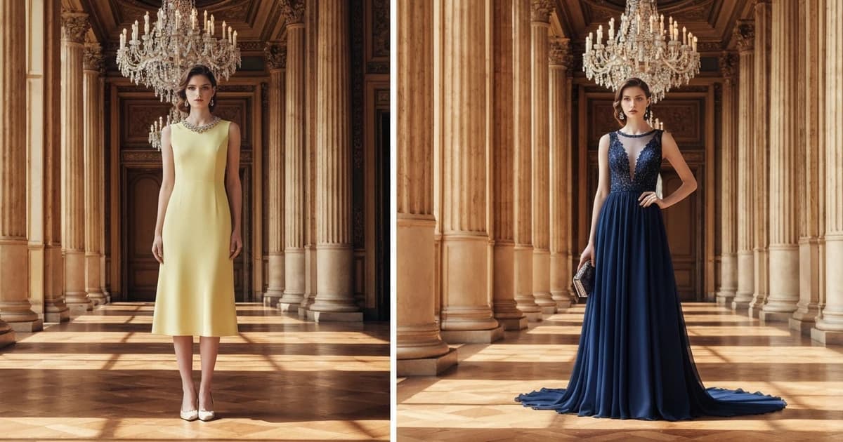 Diferentes estilos de vestidos de invitada mostrando largos y cortos