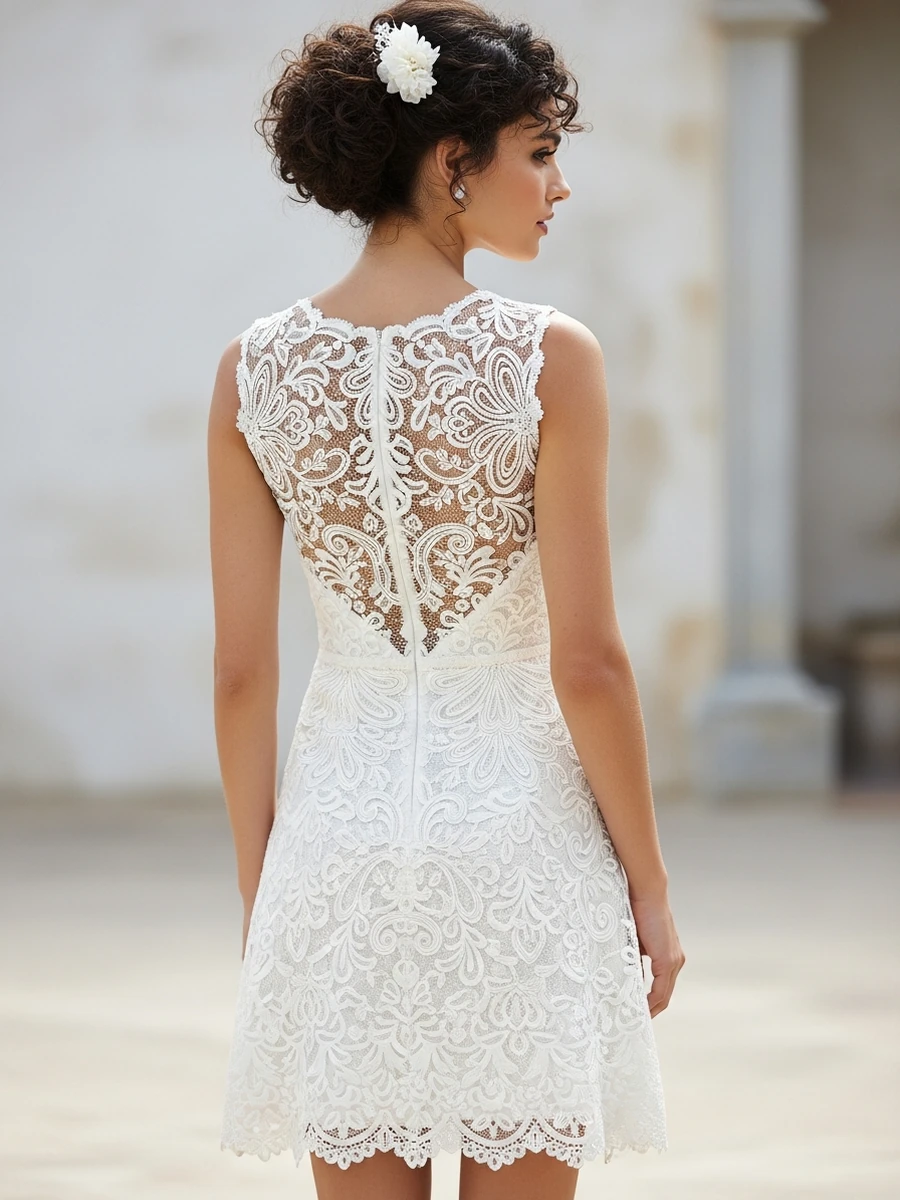 Novia de espaldas con vestido de novia corto